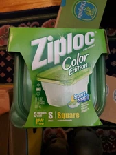 Ziploc SMALL SQUARE GREEN 5 Containers + Lids Snap N Seal Smart Seal NOS VINTAGE