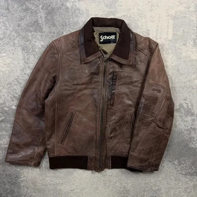 Chaqueta Bomber Schott NYC Cuero Mediana Mujer’s Marrón 00s Y2K - Imagen 1 de 4