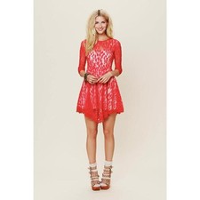 Free People Floral Mesh Lace Dress Hot Red size 0 Used‎ Excellent Condition