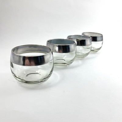 4 Vintage Silver Band Small Roly Poly Cocktail Glasses MidCentury Modern Barware