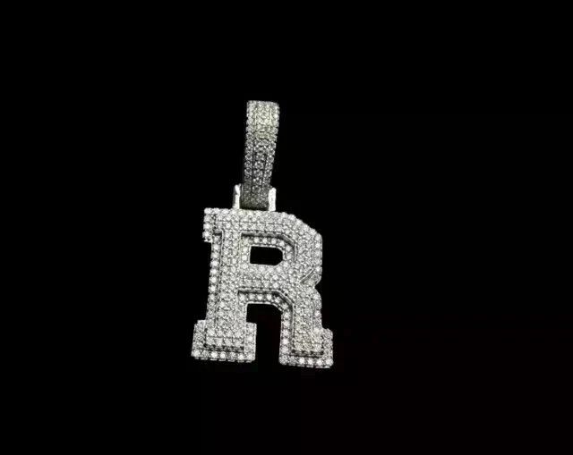 2Ct Round Cut Real Moissanite Custom Initial Charm Pendant 14K White Gold Plated