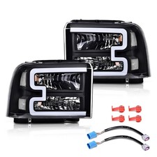 LED DRL Headlights for 2005-2007 Ford F250-F550 Super Duty Black Clear Lens