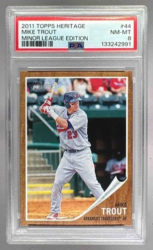 133242991 Mike Trout 2011 Topps Heritage Minor League #44 Rookie RC PSA 8