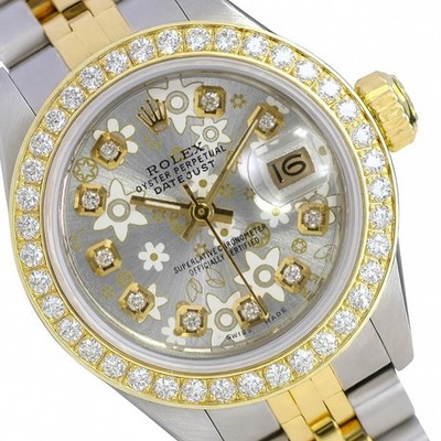 Rolex Datejust Ladies Two-Tone Gold Steel Silver Floral Diamond Jubilee Watch