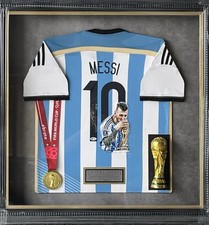 Lionel Messi Argentina Signed Jersey Hand Painted Framed Display Beckett COA