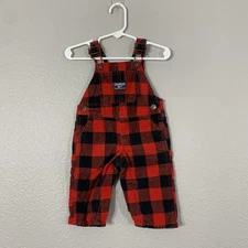 OshKosh B'gosh Vestbak Red Black Buffalo Plaid Corduroy Overalls Size 6 Months