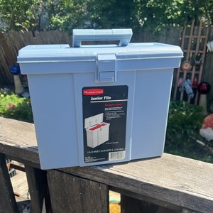 Vtg Rubbermaid Portable File Folder Carry/Storage Box, Hard Shell, Slate Blue