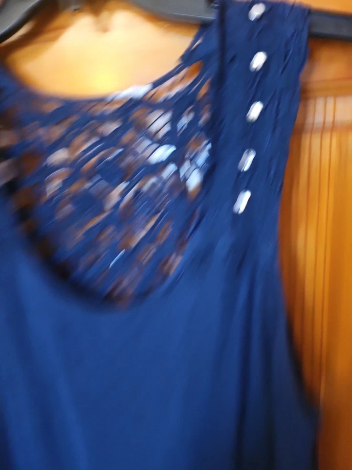 Maxi Vestido de Verano INC Azul Sin Mangas Elástico Algodón Talla 2X Embellecido  Foto 3 de 4