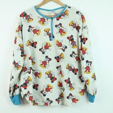 Vintage M L Pajama Top Flannel Mickey Co Disney 90s Allover Print Cozy Lounge