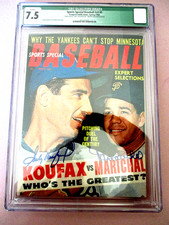 AUTOGRAPHED SANDY KOUFAX & JUAN MARICHAL ON SPORTS SPECIAL BASEBALL MAG CGC 6.5
