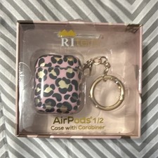 RItech AirPods 1/2 Case with Carabiner Pink Leopard Print for Apple