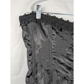 Black Corset Jacquard Floral Lace Bustier Boned Evening Top L Adjustable Witchy