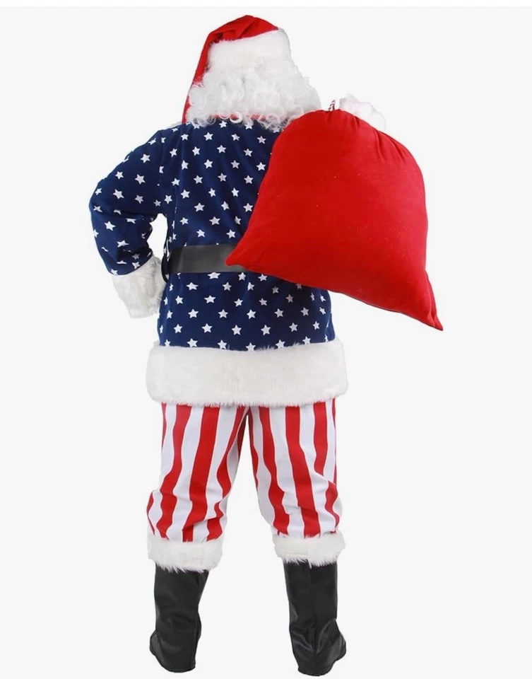 成人圣诞老人服装 11 件豪华圣诞老人套装 - 大号 - 红色/白色/蓝色 — 第 3/4 张图片