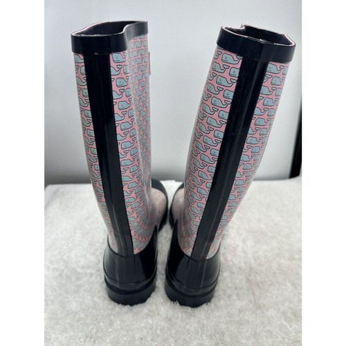 Vineyard Vines Whalies Rain Boots Womens Size 10 Blue Pink Rubber Waterproof - Picture 3 of 10