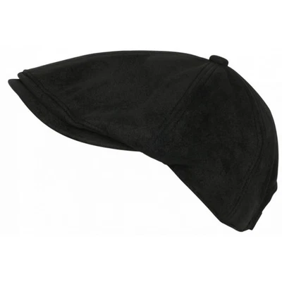 Beret Casquette Gavroche Cuir Noir Suedine Vintage Ajustable Nylro-Taille unique - Photo 1/4