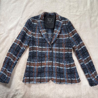 Tonello Women s Tweed Blazer Jacket Plaid Wool Blend Made In Italy Size Medium