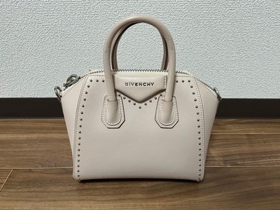 GIVENCHY Antigona Pink Beige 2Way Handbag Shoulder Strap Stud Boston Style Bag
