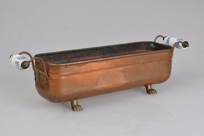 Antique Copper Flower Pot Jardiniere with Porcelain Handles