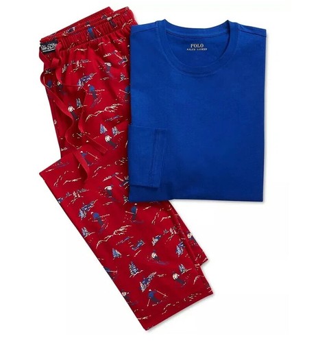 POLO Ralph Lauren Long Sleeve Sleep T-Shirt & Pants Pajama PJ Set, L - Picture 2 of 3