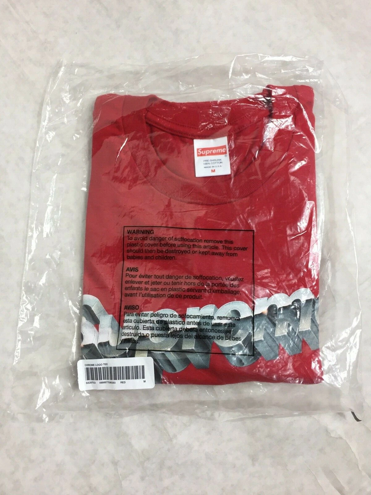 Tee shirt Supreme Chrome Logo Medium SS20 Rouge DS Neuf avec étiquette Made in USA Neuf dans son emballage