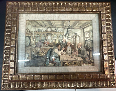 Vintage ANTON PIECK 3D Art Framed Shadow Box ''THE CARD PLAYERS''  - 1970 11''x9''