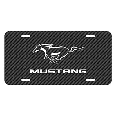 Ford Mustang Pony Black Carbon Fiber Texture Graphic UV Metal License Plate