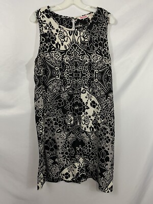 Indiska Womens Size XL Black White Floral Sleeveless Viscose Sheath Dress