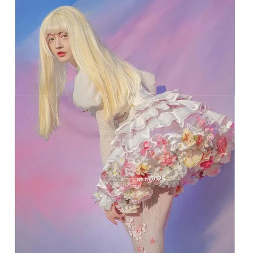 Colorful Flowers Petticoat Skirt Support Short Dress Lolita Cosplay Clothes - Bild 3 von 23