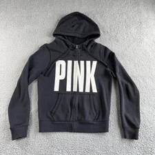 Victoria's Secret PINK Jacket Womens Small Black Hoodie Sweatshirt Spell Out