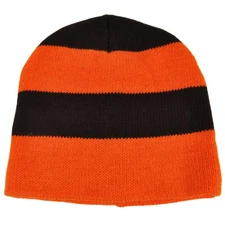 Striped Orange Brown Thin Knit Cuffless Beanie Blank Toque Plain Winter Skully 
