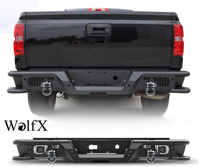 Black Rear Bumper For 2007-2018 Chevy Silverado GMC Sierra 1500 w/Corner Steps