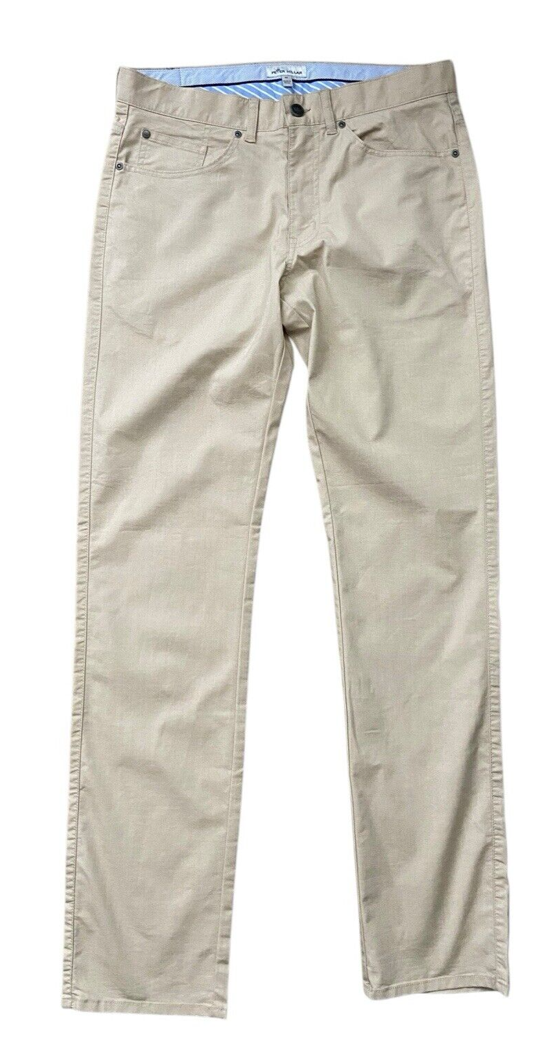 Peter Millar Crown Comfort Poplin 5-pocket Pant Mens 32x34 Beige Slim Straight