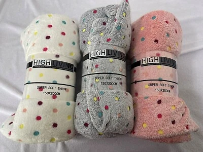 Highliving Luxury Polka Dot Waffle Fleece Throw Soft Warm Faux Fur Blanket 150x2 - Image 1 of 4