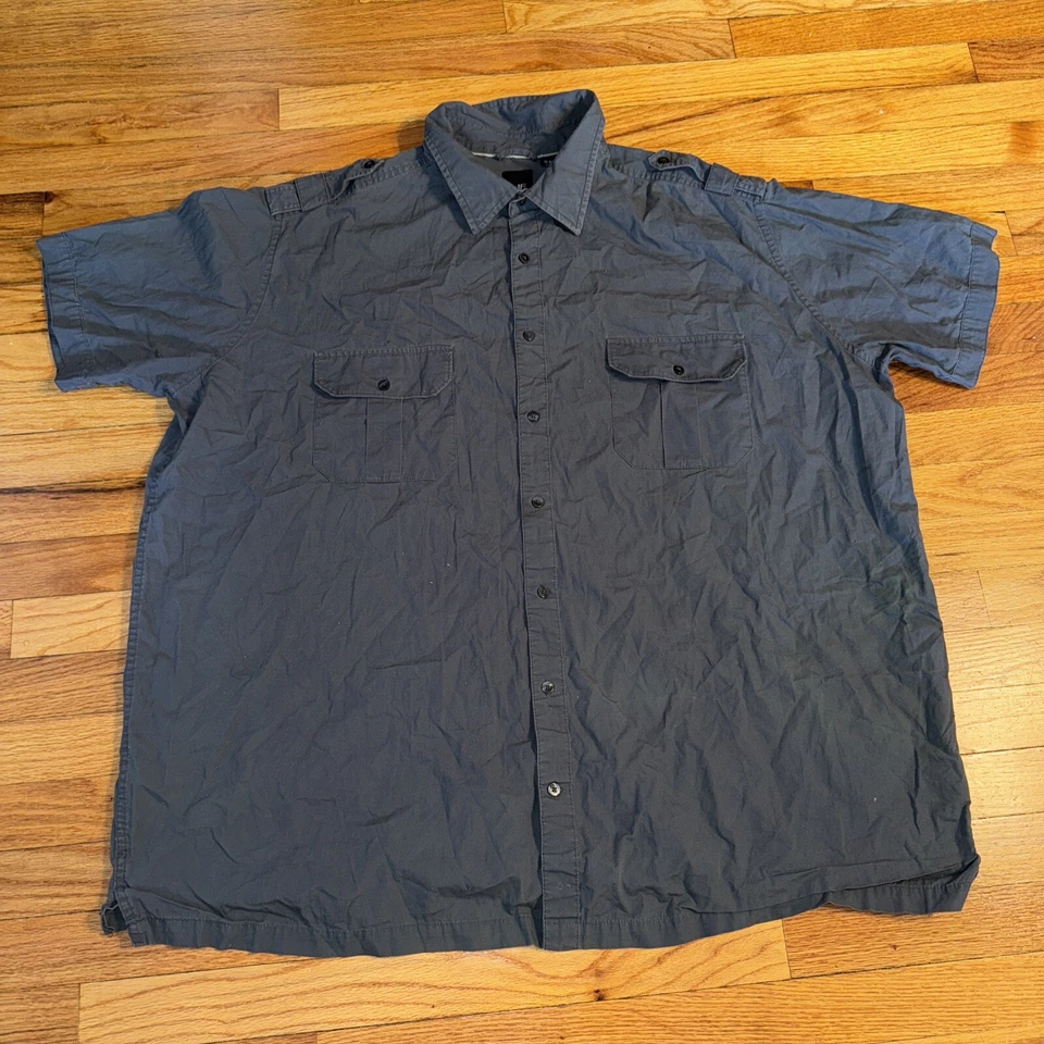 J. Ferrar 3XLT Men’s s/s  Grey Cotton Camp Shirt Double Pocket Lapel Work EUC - Image 2 of 4