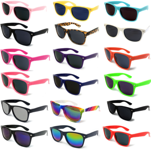 Classic Black Lens Sunglasses Mens Ladies Womens Neon Retro Fashion 80s UV400 UK - Picture 1 of 28