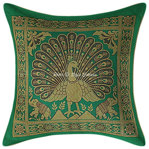 Indian Peacock Brocade Cushion Cover Handmade Sofa Pillow Case Cover Throw 12" - Picture 17 of 28