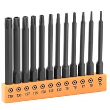 12-Piece Torx Bit Set Security S2 Steel Tamper Proof Star 3 in Long Drill