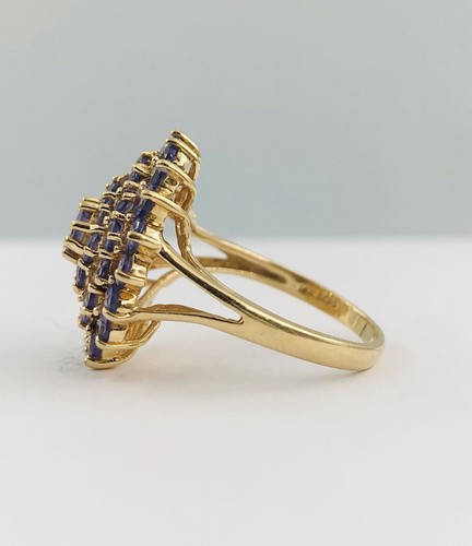 Designer 14k Yellow Gold Natural Purple Iolite Floral Cluster Ring - Picture 5 of 10