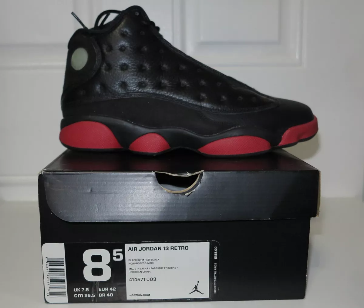 Nike Air Jordan 13 XIII Retro Dirty Bred Black Gym Red Size 8.5 414571-003 New