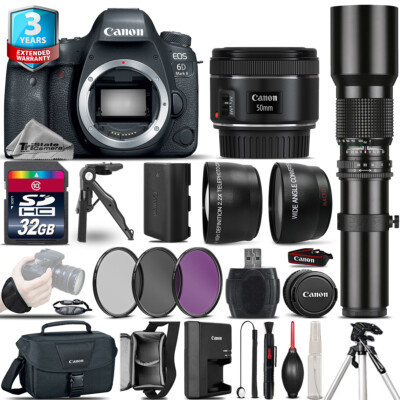 Canon EOS 6D Mark II Camera + 50mm + 500mm 4 Lens Kit - 32GB Kit  + 3yr Warranty
