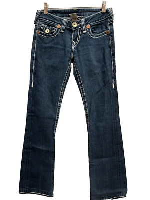 TRUE RELIGION Jeans BECKY Big T Flap Pocket White Thick Stitch SZ