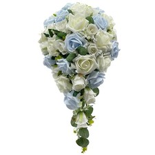 Silk Artificial Wedding Flowers Baby Blue & Ivory Bouquet Posy Table Decoration 