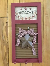 LED Country Stars & Berries Washboard Wall Art Rustic Primitive Folk Art Hooks