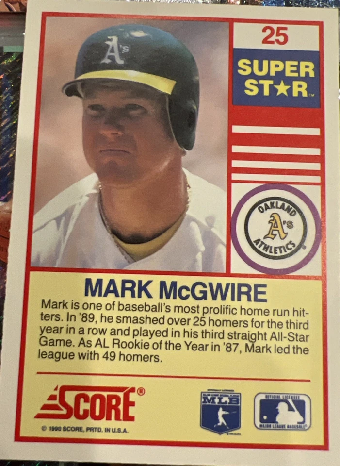 1990 Score Superstars - #25 Mark McGwire Athletics - Image 2 of 2