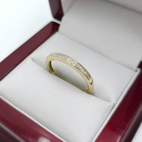 9ct Yellow Solid Gold 0.06 Ct Natural Diamond Half Eternity Ring Size O Hallmark