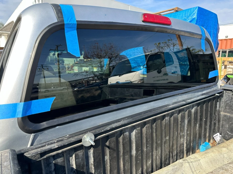 Fit 2005-2023 Toyota Tacoma Rear Back Glass Stationary Window Dark Tinted - Image 2 of 4