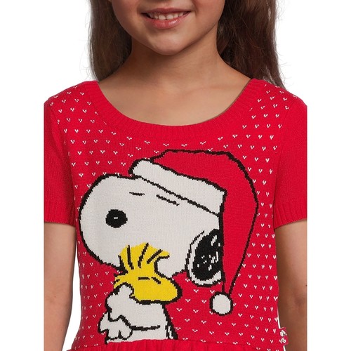 Peanuts Girls’ Snoopy Holiday Puff Sleeve Dress, Red M (7-8) - Picture 4 of 5