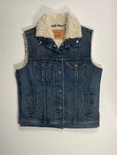 Levi Strauss  Co Sherpa Lined Medium Wash Denim Vest Size S
