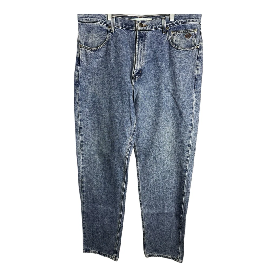 Jeans masculino Harley Davidson 38x36 perna reta lavagem média algodão 5 bolsos motociclista - Imagem 2 de 4