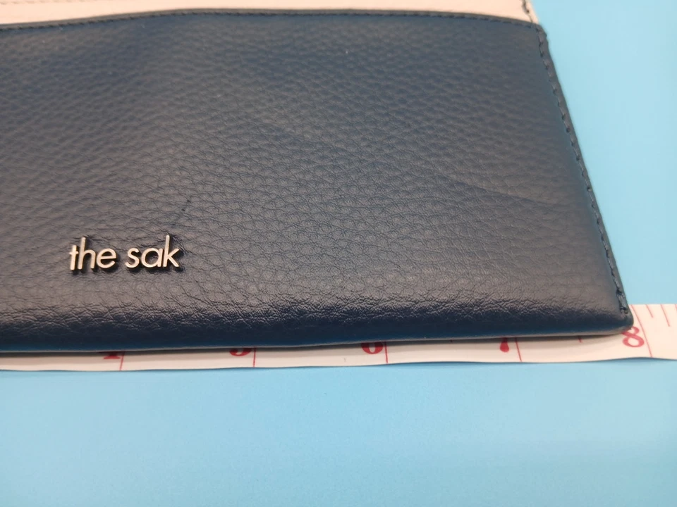Cartera Tarjeta Minimalista The Sak NEVA Azul Gris Crema con Bolsillo con Cremallera 8"x4" *Leer Foto 4 de 4